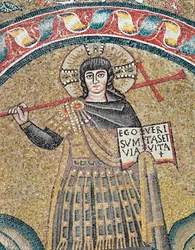 Dettaglio di un Cristo Guerriero (mosaico)
